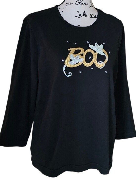 White Stag Tops - White Stag Black Halloween "BOO" Sequin Top